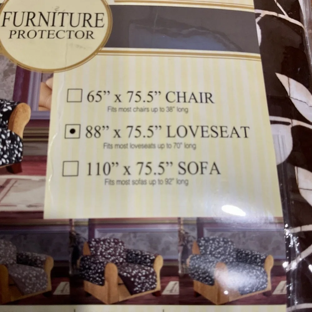 Loveseat cover brown & white leaf pattern reverses to solid brown